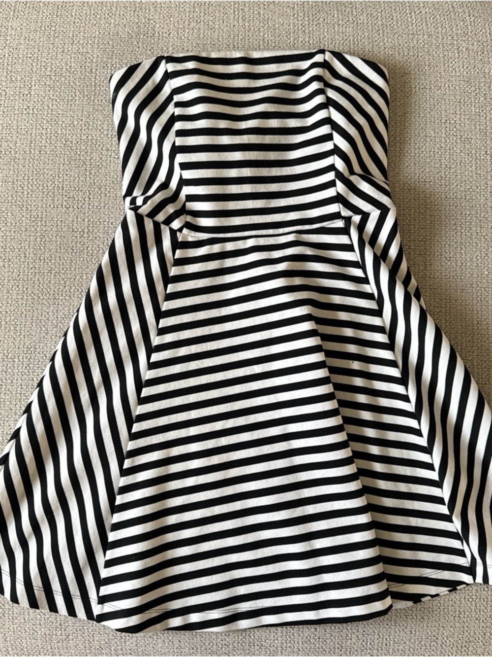 Express Black and White Stripe Strapless Dress with Gold Zip